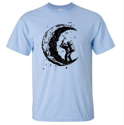 Digging The Moon Print Casual Mens Off Style O-neck T Shirts Fashion Men's Tops Men T-shirt Short Sleeve Men Tshirt