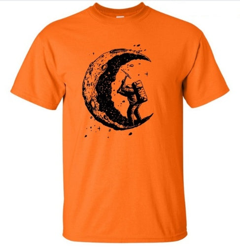 Digging The Moon Print Casual Mens Off Style O-neck T Shirts Fashion Men's Tops Men T-shirt Short Sleeve Men Tshirt