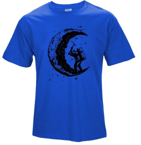 Digging The Moon Print Casual Mens Off Style O-neck T Shirts Fashion Men's Tops Men T-shirt Short Sleeve Men Tshirt