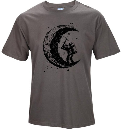 Digging The Moon Print Casual Mens Off Style O-neck T Shirts Fashion Men's Tops Men T-shirt Short Sleeve Men Tshirt