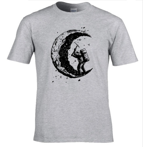 Digging The Moon Print Casual Mens Off Style O-neck T Shirts Fashion Men's Tops Men T-shirt Short Sleeve Men Tshirt