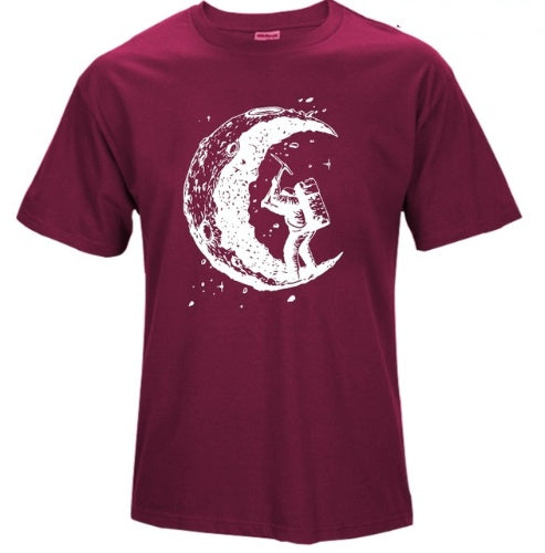 Digging The Moon Print Casual Mens Off Style O-neck T Shirts Fashion Men's Tops Men T-shirt Short Sleeve Men Tshirt
