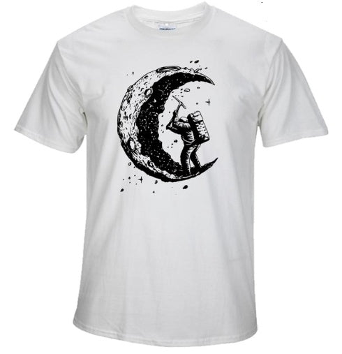 Digging The Moon Print Casual Mens Off Style O-neck T Shirts Fashion Men's Tops Men T-shirt Short Sleeve Men Tshirt