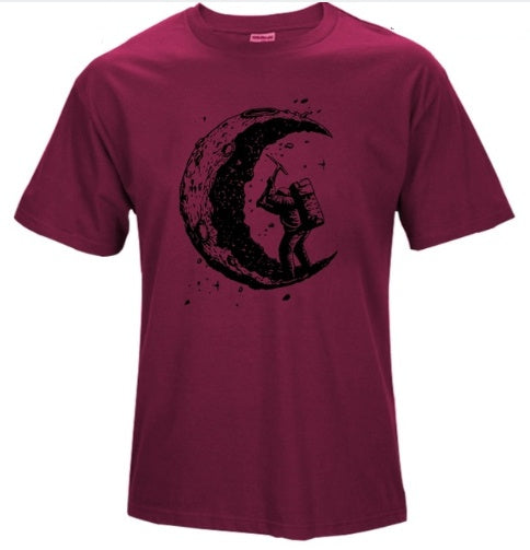Digging The Moon Print Casual Mens Off Style O-neck T Shirts Fashion Men's Tops Men T-shirt Short Sleeve Men Tshirt