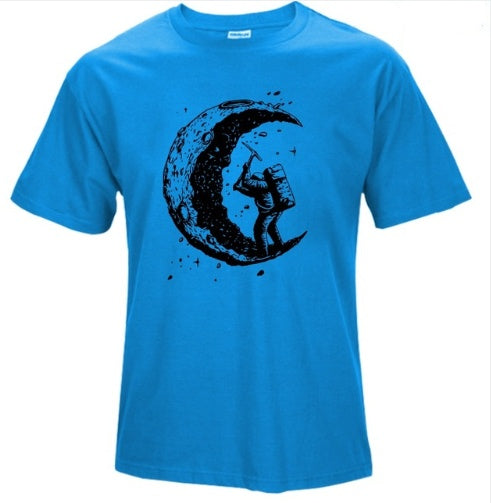Digging The Moon Print Casual Mens Off Style O-neck T Shirts Fashion Men's Tops Men T-shirt Short Sleeve Men Tshirt