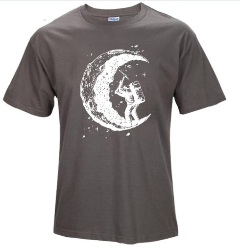 Digging The Moon Print Casual Mens Off Style O-neck T Shirts Fashion Men's Tops Men T-shirt Short Sleeve Men Tshirt